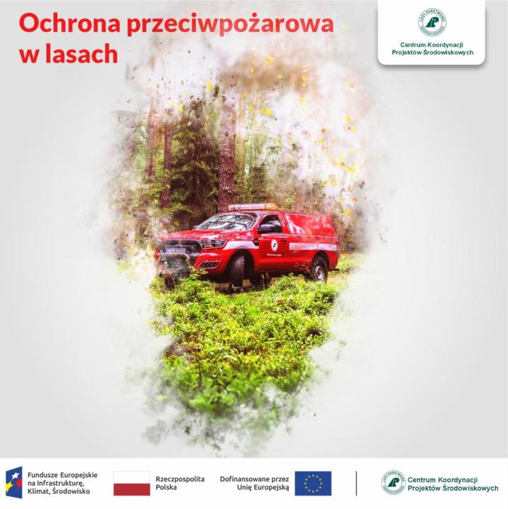 Grafika&#x20;dotycząca&#x20;projektu&#x20;rozwoju&#x20;i&#x20;modernizacji&#x20;ochrony&#x20;przeciwpożarowej&#x20;w&#x20;Lasach&#x20;Państwowych&#x2e;&#x20;Na&#x20;środku&#x20;czerwone&#x20;auto&#x20;terenowe&#x20;z&#x20;modułem&#x20;do&#x20;gaszenia&#x20;ognia&#x2e;&#x20;Na&#x20;dole&#x20;logotypy&#x20;Unii&#x20;Europejskiej&#x2c;&#x20;Funduszy&#x20;Europejskich&#x20;i&#x20;Skarbu&#x20;Państwa&#x2e;&#x20;Źródło&#x3a;&#x20;Centrum&#x20;Koordynacji&#x20;Projektów&#x20;Środowiskowych&#x2e;